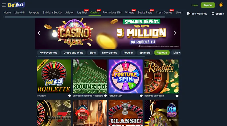 Betika Casino Roulette Screenshot